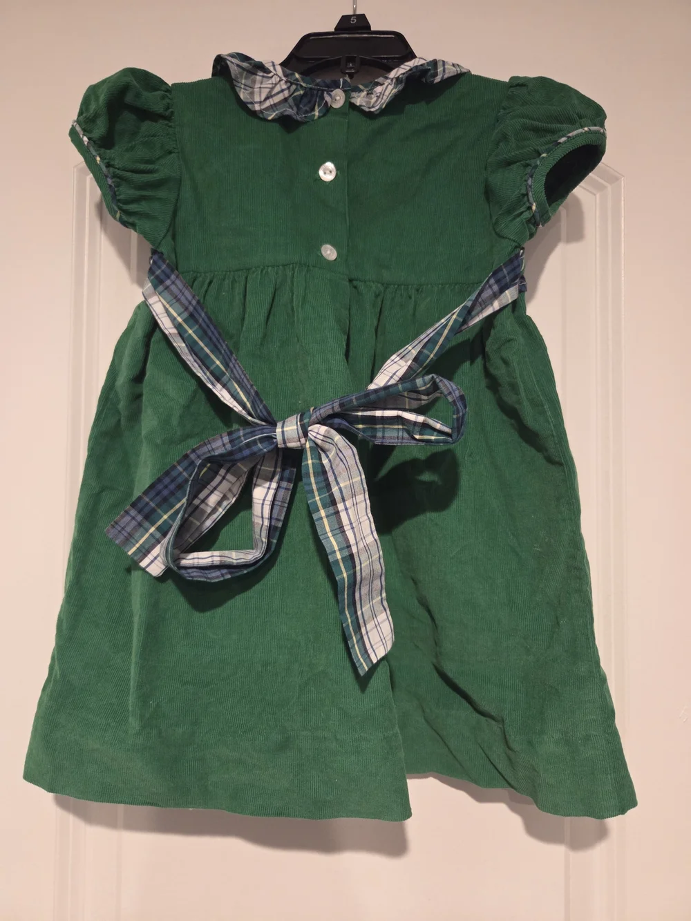 Little English Green Dress with Blue Plaid Trim Size 24 Month